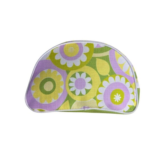 Clinique Floral Cosmetic Bag With Green & Purple Retro Print - Picture 1 of 16